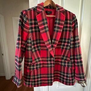 Talbots Red and Black Plaid Blazer with Tailored Silhouette